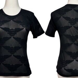 Vintage 90’s Harley Davidson Motorcycle Logo Black Micro Mesh Sheer Shirt Medium